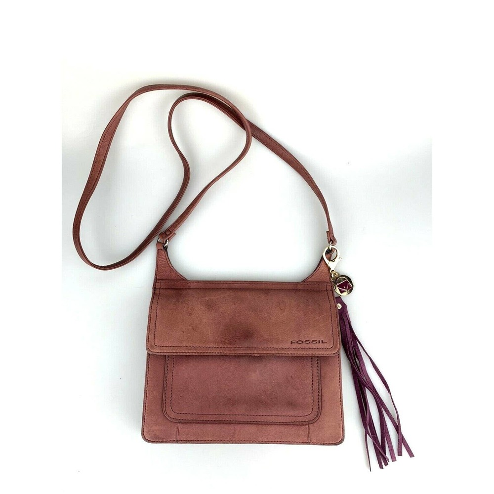 Vintage Fossil Crossbody Purse Leather Saddle Bag Wallet Organizer Purple Purse - Picture 1 of 8